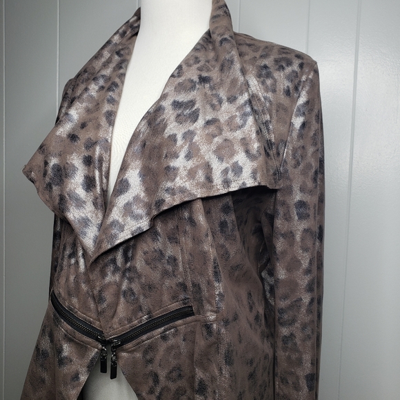 Peck & Peck Leopard Print Faux Suede Open Draped Front Jacket Simmery Cheetah XL - Picture 3 of 12